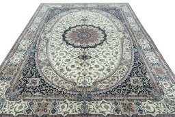 Surface texture of 2000s Nain rug with natural Cork and intricate pattern