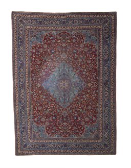 Full view of 1930s Nain rug from Iran / Persia, 365 × 265 cm in Red tones