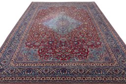 Surface texture of 1930s Nain rug with natural Wool and intricate pattern