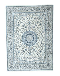 Full view of 2000s Nain rug from Iran / Persia, 344 × 248 cm in Beige tones