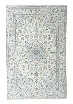 Full view of 2000s Nain rug from Iran / Persia, 296 × 194 cm in Beige tones