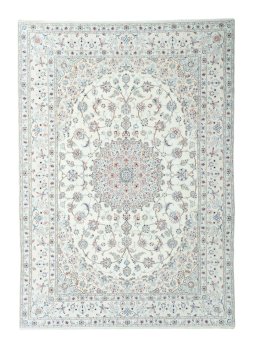 Full view of 2000s Nain rug from Iran / Persia, 345 × 244 cm in Beige tones