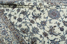 Close-up detail of 2000s Nain rug from Iran / Persia showing Wool weave