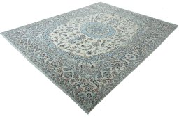 Corner detail of 2000s Nain rug showing border pattern and Wool pile