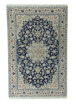 Full view of 2000s Nain rug from Iran / Persia, 190 × 123 cm in Blue tones