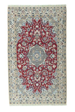Full view of 2000s Nain rug from Iran / Persia, 202 × 125 cm in Red tones