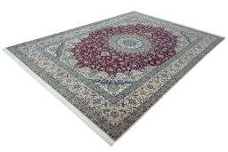 Corner detail of 2000s Nain rug showing border pattern and Wool pile