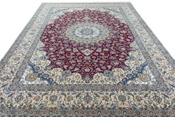 Surface texture of 2000s Nain rug with natural Wool and intricate pattern