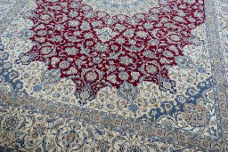 Close-up detail of 2000s Nain rug from Iran / Persia showing Wool weave