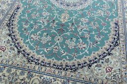 Close-up detail of 1970s Nain rug from Iran / Persia showing Wool weave