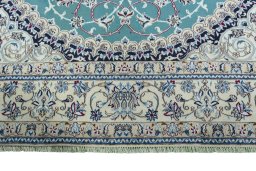 Full view of 1970s Nain rug from Iran / Persia, 351 × 245 cm in Green tones