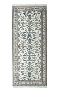 Full view of 1970s Nain rug from Iran / Persia, 362 × 160 cm in Beige tones