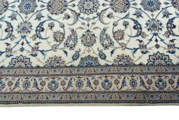 Full view of 1970s Nain rug from Iran / Persia, 362 × 160 cm in Beige tones