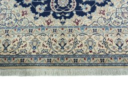 Full view of 1970s Nain rug from Iran / Persia, 363 × 251 cm in Blue tones