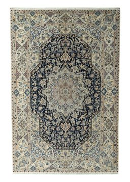 Full view of 1970s Nain rug from Iran / Persia, 304 × 202 cm in Blue tones