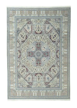 Full view of 1970s Nain rug from Iran / Persia, 440 × 307 cm in Beige tones