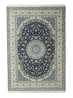 Full view of 1970s Nain rug from Iran / Persia, 392 × 275 cm in Blue tones