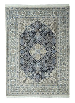 Full view of 1970s Nain rug from Iran / Persia, 403 × 306 cm in Cream tones