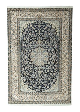 Full view of 2000s Nain rug from Iran / Persia, 403 × 272 cm in Blue tones