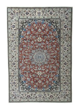 Full view of 2000s Nain rug from Iran / Persia, 443 × 301 cm in Red tones