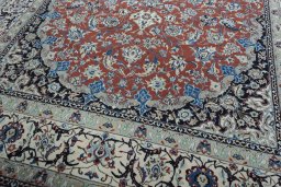 Close-up detail of 2000s Nain rug from Iran / Persia showing Wool weave