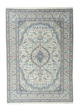 Full view of 2000s Nain rug from Iran / Persia, 357 × 257 cm in Beige tones