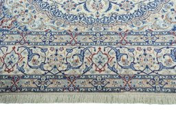 Full view of 2000s Nain rug from Iran / Persia, 357 × 257 cm in Beige tones