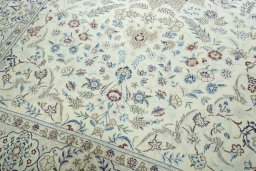 Close-up detail of 2000s Nain rug from Iran / Persia showing Wool weave