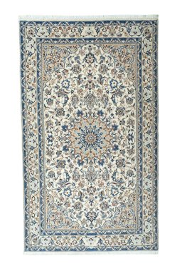 Full view of 2000s Nain rug from Iran / Persia, 220 × 132 cm in Beige tones