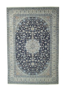 Full view of 2000s Nain rug from Iran / Persia, 475 × 322 cm in Blue tones