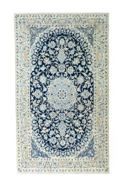 Full view of 2000s Nain rug from Iran / Persia, 206 × 122 cm in Blue tones
