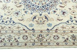 Full view of 2000s Nain rug from Iran / Persia, 146 × 96 cm in Beige tones