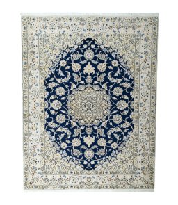 Full view of New Nain rug from Iran / Persia, 210 × 162 cm in Blue tones