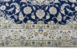 Full view of New Nain rug from Iran / Persia, 210 × 162 cm in Blue tones