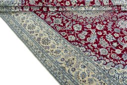 Close-up detail of 2000s Nain rug from Iran / Persia showing Wool weave