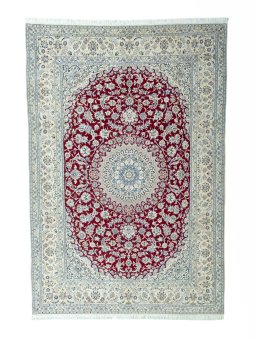 Full view of 2000s Nain rug from Iran / Persia, 360 × 245 cm in Red tones