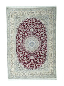 Full view of 2000s Nain rug from Iran / Persia, 357 × 246 cm in Red tones