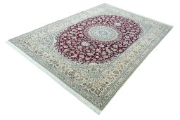 Corner detail of 2000s Nain rug showing border pattern and Wool pile