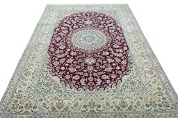 Surface texture of 2000s Nain rug with natural Wool and intricate pattern