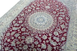 Backside of handmade 2000s Nain rug showing knot structure and weave density