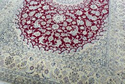 Close-up detail of 2000s Nain rug from Iran / Persia showing Wool weave