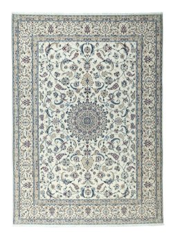Full view of New Nain rug from Iran / Persia, 347 × 250 cm in Beige tones