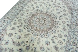 Backside of handmade 2000s Nain rug showing knot structure and weave density