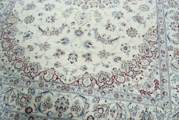 Close-up detail of 2000s Nain rug from Iran / Persia showing Wool weave