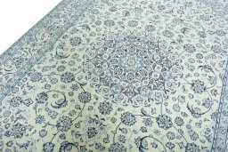 Backside of handmade 2000s Nain rug showing knot structure and weave density