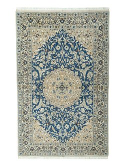 Full view of 1950s Nain rug from Iran / Persia, 175 × 112 cm in Blue tones