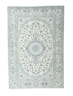 Full view of 2000s Nain rug from Iran / Persia, 370 × 252 cm in Beige tones