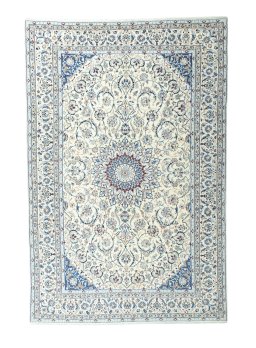 Full view of New Nain rug from Iran / Persia, 384 × 255 cm in Beige tones
