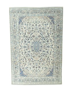 Full view of 2000s Nain rug from Iran / Persia, 380 × 255 cm in Beige tones