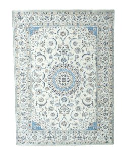 Full view of New Nain rug from Iran / Persia, 345 × 257 cm in Beige tones